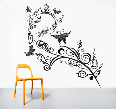 Creatick Studio 50.8 cm ButterFly Swirl Branch Wall Sticker Self Adhesive Sticker(Pack of 1)