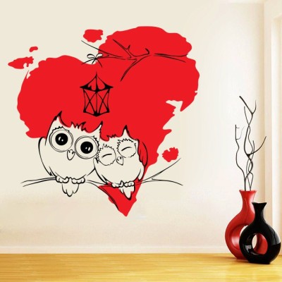 DECOR KAFE 63 cm Love Owl Wall Decal Self Adhesive Sticker(Pack of 1)