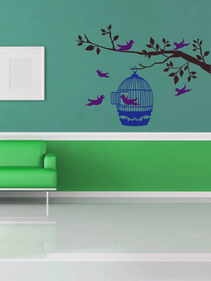 Trends on WALL 104 cm Bird_cage_tree Self Adhesive Sticker(Pack of 1)