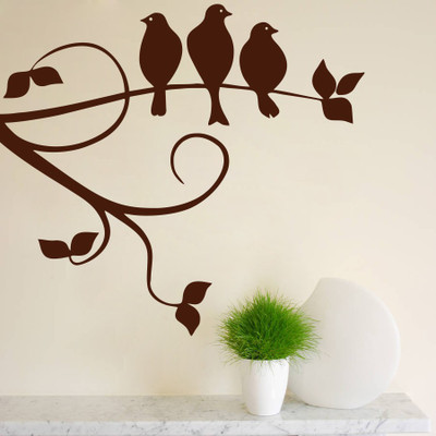 Creatick Studio 55.88 cm Sparrows On Branch Wall Decal Self Adhesive Sticker(Pack of 1)