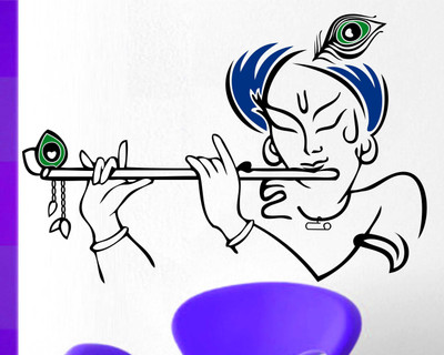 

RNG  decorative creative krishna kanha with flute wall stickers in gud quality Sticker(Pack of 1, Multicolour