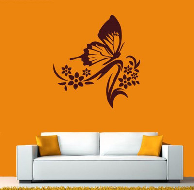 

Hoopoe Decor  Flowers and butterfly 2 Sticker(Pack of 1, Brown