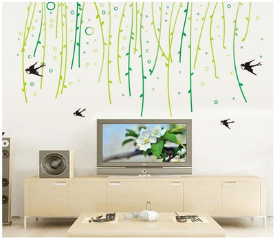 Asmi Collections 90 cm PVC Tree Branches Birds Removable Sticker(Pack of 1)