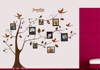 Asmi Collections 150 cm Family Photo Tree and Birds - All Brown Removable Sticker(Pack of 1)