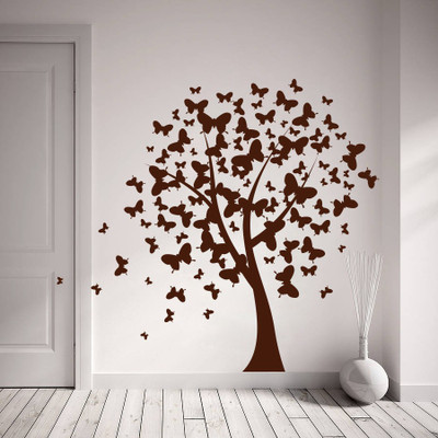 Creatick Studio 121.92 cm ButterFlies on Tree Wall Decal Self Adhesive Sticker(Pack of 1)
