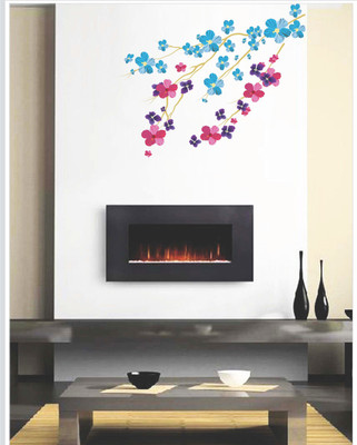 Creatick Studio 40.64 cm Sticker of Creatick Studio Decal Style Red-Blue Floral Wall Sticker Self Adhesive Sticker(Pack of 1)