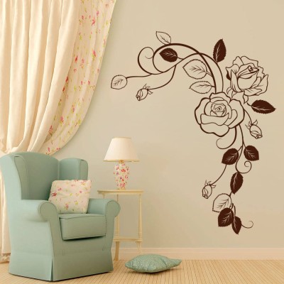 Creatick Studio 45.72 cm Rose Branch Wall Decal Self Adhesive Sticker(Pack of 1)