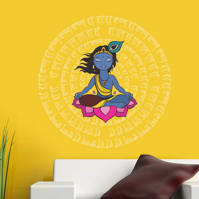 Happy Walls 8 Krishna with Mantras Self Adhesive Sticker(Pack of 1)