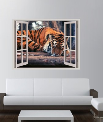 Decor Villa 91 cm Decor villa tiger sleep Window Illusion 91*60 Cm Multicolor Sticker(Pack of 1)