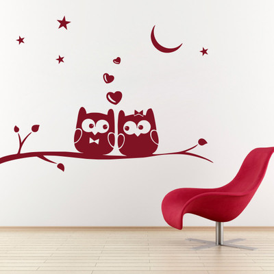 Creatick Studio 111.76 cm Owls on Branch Wall sticker Self Adhesive Sticker(Pack of 1)