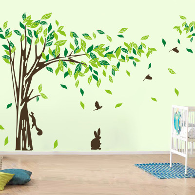 Asmi Collections 365 cm Beautiful Large Tree Birds Squirrel Rabbit Removable Sticker(Pack of 1)