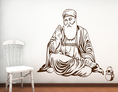 Creatick Studio 91.44 cm Shree Guru Nanak Dev Ji Wall Decal Self Adhesive Sticker(Pack of 1)