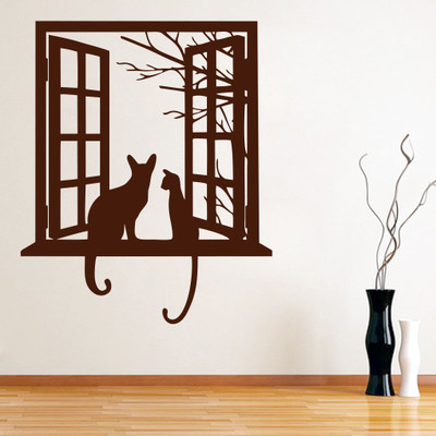 Creatick Studio 76.2 cm Cat Looking From Window Wall Decal Self Adhesive Sticker(Pack of 1)