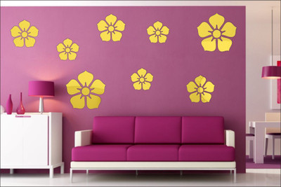 Espcreation 120 cm Esp Creation Flowers Golden Pure Cast Quality 3D Mirror Sticker(Pack of 8)