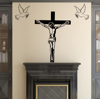 

Veldeco Jesus [H67xW64]cm  cut work vinyl self adhesive walldecal Sticker(Pack of 1, Black