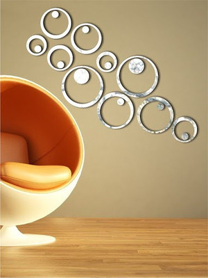 wall1ders 45.72 cm Mirror Rings & Dots Self Adhesive Sticker(Pack of 1)