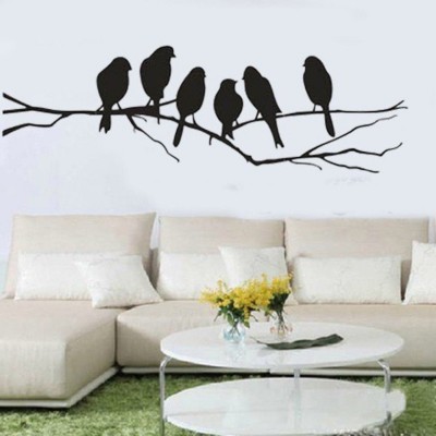 Asmi Collections 60 cm Beautiful Sparrows on Tree Branches Self Adhesive Sticker(Pack of 1)