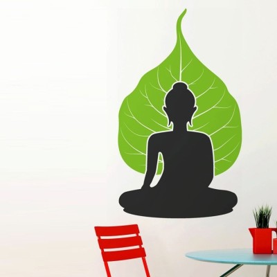 Asmi Collections 105 cm Asmi Collections PVC Wall Stickers Big Size God Buddha with Leaf Background Sticker(Pack of 1)