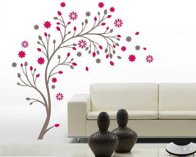

Oren Empower Lovely Flower On Gray Branches Wall Decals(150 cm X cm 150, Red, Black)