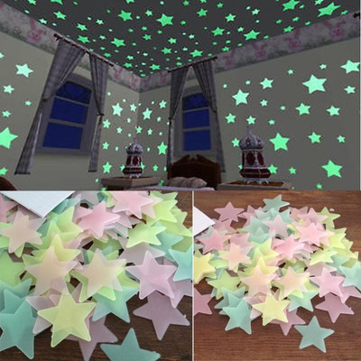 

Stickonn Small Multi Colour Fluorescent Glow In The Dark Star Wall Sticker(Pack of 100)