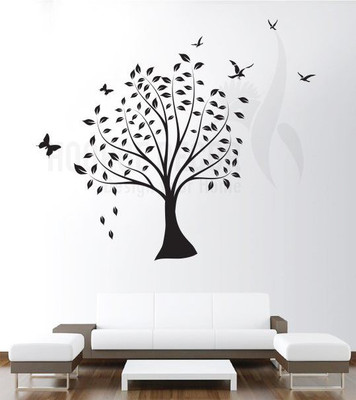 

Hoopoe Decor  Beautiful Tree with butterfly and bird Sticker(Pack of 1, Black