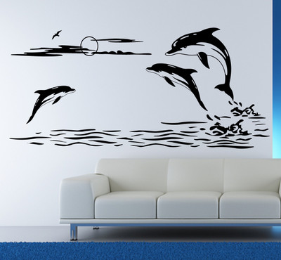 

Veldeco Dolphin [H51xW116]cm  cut work vinyl self adhesive walldecal Sticker(Pack of 1, Black