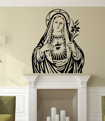 

Veldeco Mother mary [H55xW45]cm  cut work vinyl self adhesive walldecal Sticker(Pack of 1, Black