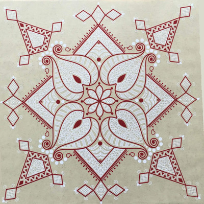 Suman Creations  Rangoli Sticker Sticker(Pack of 6, Red