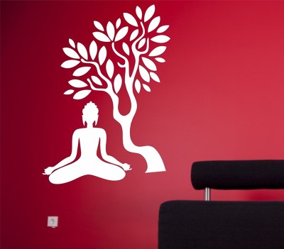 Asmi Collections 130 cm Meditating White God Buddha under a Tree Removable Sticker(Pack of 1)