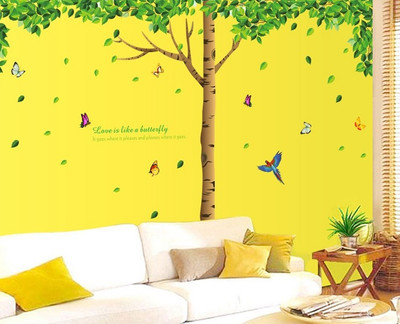 Oren Empower 90 cm 3pc/set (Pack of 3 sheets) Extra Large Big Green Tree wall sticker Self Adhesive Sticker(Pack of 1)