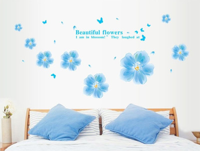 

Looks United  Self Adhesive Blue Flowers Wall Sticker(Pack of 1, Multicolor