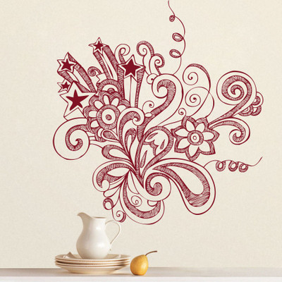 Creatick Studio 43.18 cm Flower Pattern Wall sticker Self Adhesive Sticker(Pack of 1)
