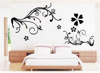 Oren Empower Beautiful Floral Background Pvc Art Wall Sticker(90 cm X cm 137, Black)