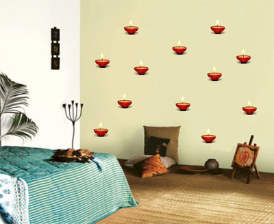 Asmi Collections 100 cm Set of 12 pcs Beautiful Diyas Sticker(Pack of 1)