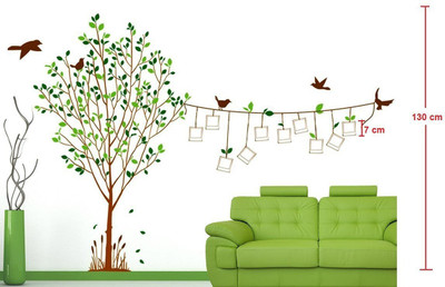Asmi Collections 180 cm Beautiful Photo Frame Tree and Birds Removable Sticker(Pack of 1)