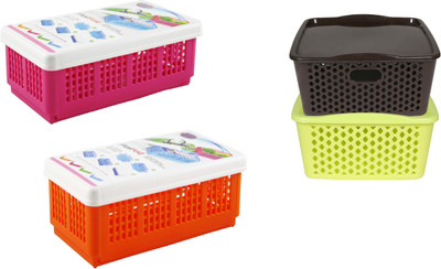 

CSM Combo Of 4 Multipurpose Baskets (2 Foldable Flexi Basket + 2 Baskets) Storage Basket(Pack of 4)