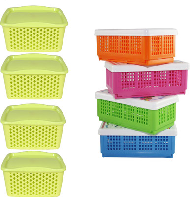 

CSM Combo Of 8 Multipurpose Baskets (4 Foldable Flexi + 4 Baskets) Storage Basket(Pack of 8)