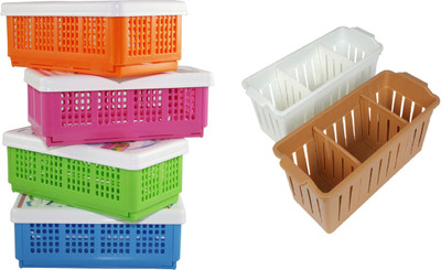 

CSM Combo Of 6 Multipurpose Baskets (4 Foldable Flexi Basket + 2 Baskets) Storage Basket(Pack of 6)