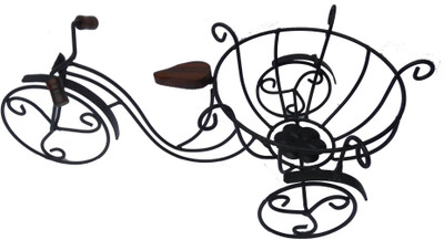Handicraft Iron Iron Made Rickshaw Shape Showpiece with A Fruit Basket Of Dia-7.5inch Storage Basket(Pack of 1)