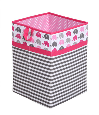 

Bacati Elephants Pink Grey Hamper Storage Box(Pink)