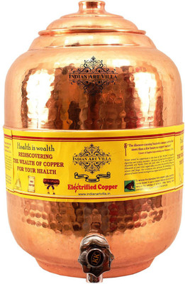 

IndianArtVilla Copper Water Storage Pot Tank Dispenser Pure Copper Water Pot Storage Tank With Tap Kitchen Home Garden Health Ayurveda 5 L Drum(Copper, Pack of 1)