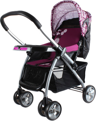 

abdc kids Baby Pram Stroller With Reversible HandleBar European Styling Pram(Multi, Pink)