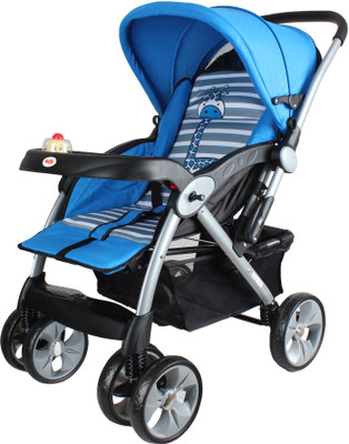 

abdc kids Baby Pram Stroller With Reversible Handlebar Wide Seat Bult-in Shocker Dual Brakes Pram(Multi, Blue)