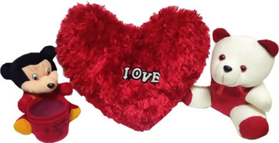

Aparshi Special combo valentine gift, 18cm pen stand, 40cm love heart stuffed pillow, 24cm soft teddy bear - 40 cm(Red//White)