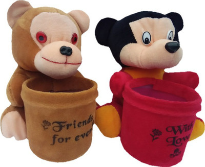 

Aparshi Monkey and Mickey soft toy pen holders (set of2) - 18 cm(Red)