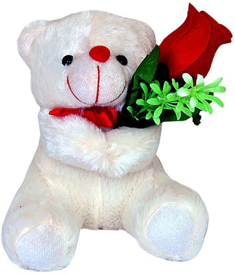 

Pingaksh Crafty Collection Sweet Lovely White Teddy with Red Flower for Your Love - 17.5 cm(White)