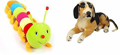 

MGPLifestyle Plushed Sitting Dog (32 Cm) And Colourful Caterpillar (55 Cm)Combo - 9 cm(Multicolor)
