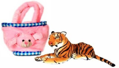 

PIST Soft Toys Combo Tiger&Pink Basket - 26 cm(Brown)