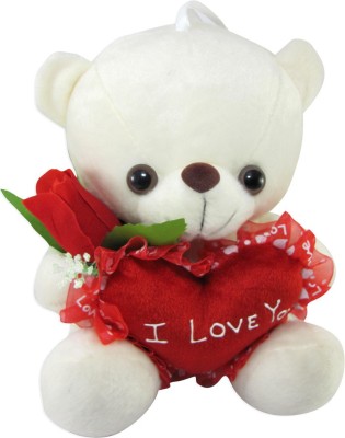 Tickles I Love You Teddy With Rose & Heart  - 21 cm(White)