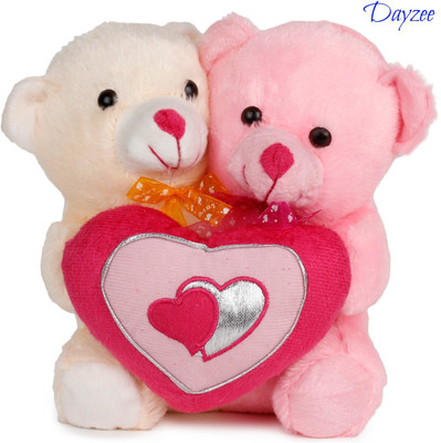 Dayzee Valentine Couple Teddy With Heart - 30 cm(Pink, Beige) Dayzee Valentine Couple Teddy With Heart - 30 cm(Pink, Beige)
